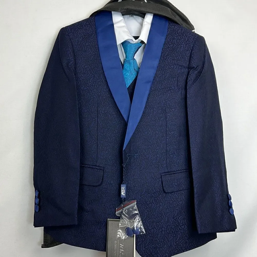 Wqi.Han navy brocade blue 5 piece tuxedo size 6 NWT